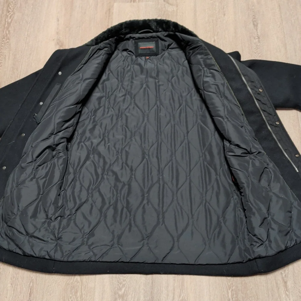 Vintage Banana Republic Mens L Black‎ Wool Blend Quilt Lined Jacket Mid Length
